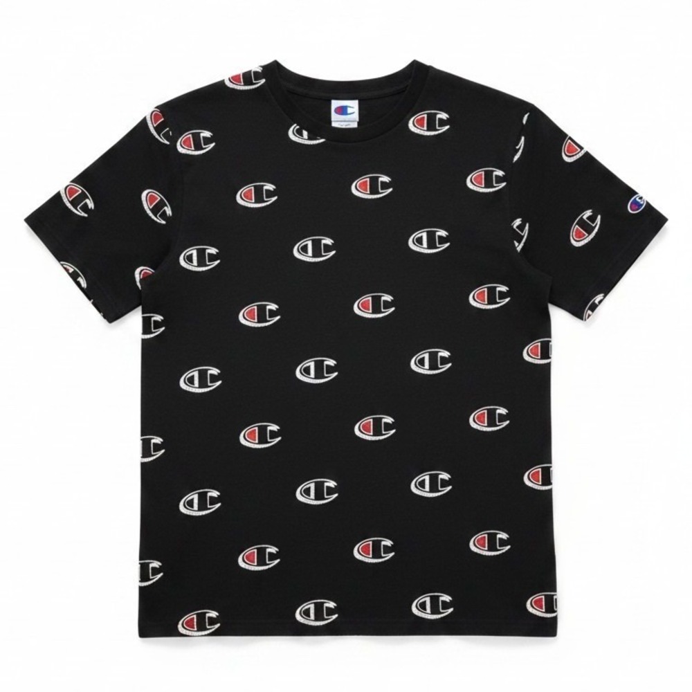 Champion Heritage All Over Print C Logo T-Shirt Black, Men's Medium Short Sleeve